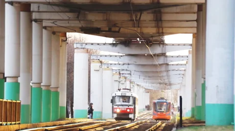 Trams rides in the ways Stock Footage 64026073
