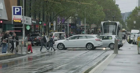 Trams on the street Stock Footage 76514498