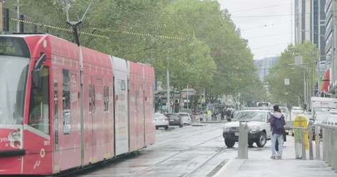 Trams on the street Stock Footage 76514876