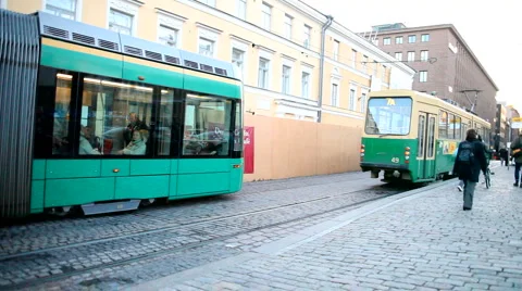 Trams in town Video stock 879937