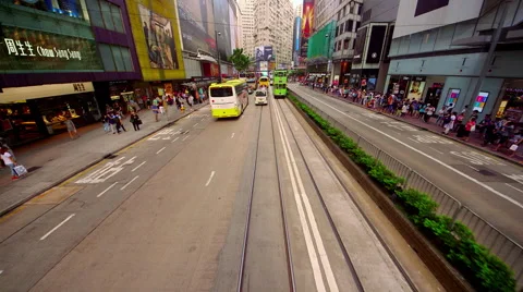 TRAMS TRAFFIC SHOPS CAUSEWAY BAY HONG KONG CHINA Stock Footage 67008686