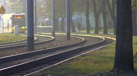 Trams in warm sunlight Stock Footage 68847848