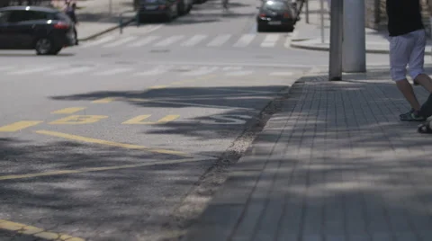 Tramway and bus station focused on pedestrians feet Stock Footage 64951246