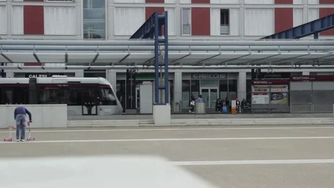 Tramway arrive to the stop Stock Footage 75382534