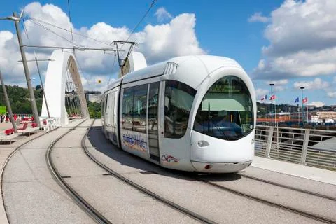 Tramway on a bridge Stock Photos
