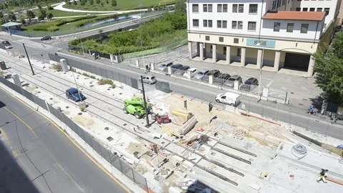 Tramway construction site realtime Stock Footage 75936775
