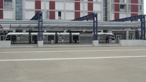 Tramway leave from the stop Stock Footage 75382494