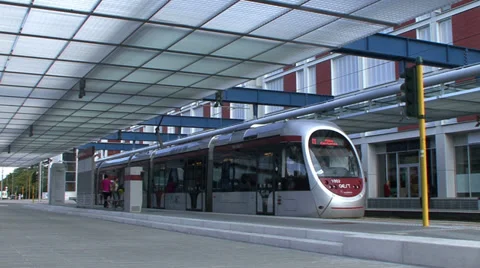 Tramway in a modern station_01 Stock Footage 33081964