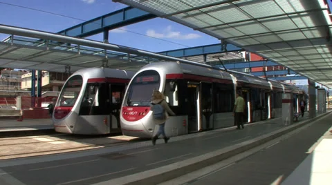 Tramway in a modern station_02 Stock Footage 33081852