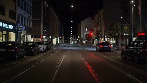 Tramway in Oslo at night, Norway Stock Footage 75444467