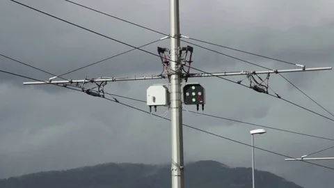 Tramway power lines 3 Stock Footage 75179068