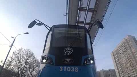 Tramway Runs Over Passes Over A Camera Placed Between The Rails Stock Footage 146689853