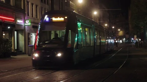 Tramway in Strasbourg at night Stock Footage 74511099