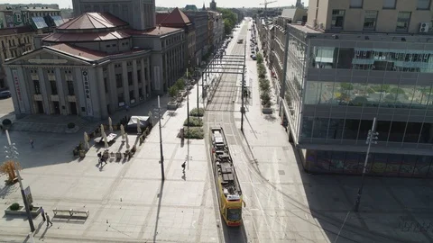 Tramway, street in Katowice, Poland Stock Footage