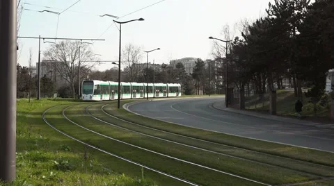 Tramway train streets of Paris - 60fps Stock Footage 48359410