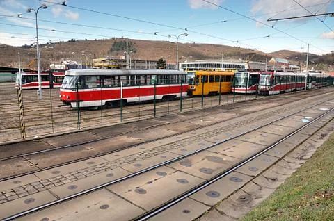 Tramways in station Stock Photos