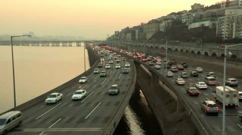 Tranffic in Seoul, Korea Stock Footage 64972786