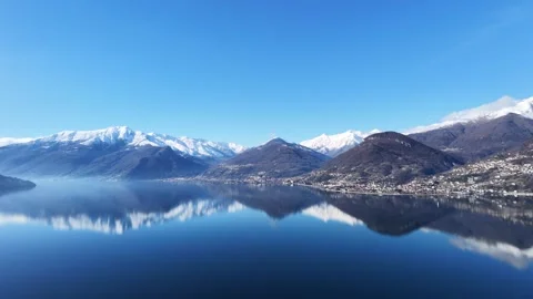 Tranquil aerial view of Lake Como with calm water and alpine scenery Video stock 328010029