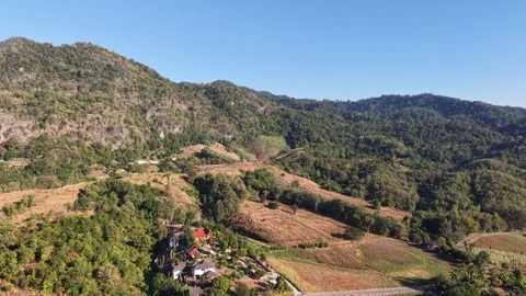 Tranquil Aerial View of Mountain Terrain and Forest Stock Footage 326176191