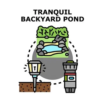 Tranquil backyard pond vector concept illustration 库存插图
