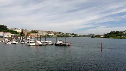 Tranquil Bay Small Boats Docking in Porto, Portugal Stock Footage 278218625