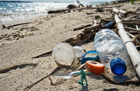 Tranquil beach marred by pollution Stock Photos