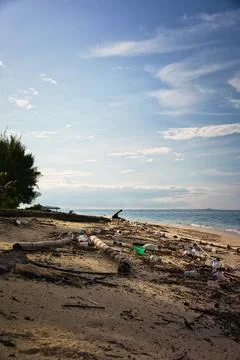 Tranquil beach marred by pollution Stock Photos