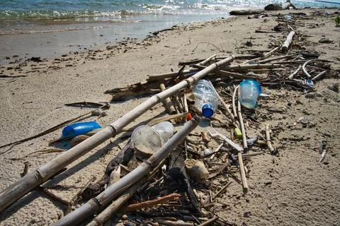 Tranquil beach marred by pollution Stock Photos