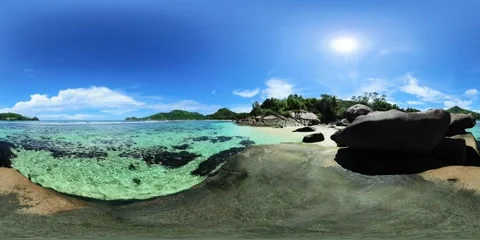 A tranquil beach with turquoise waves.Seychelles, Mahe. Stock Footage 311037527