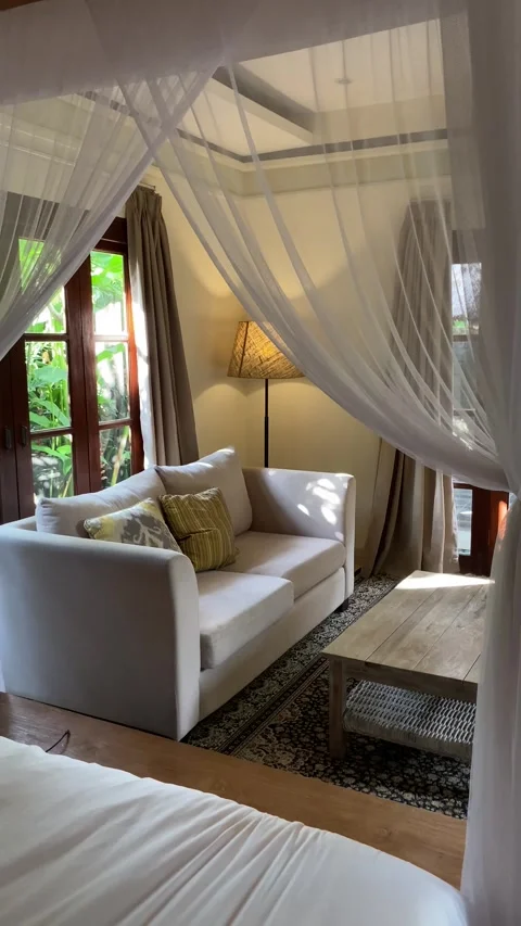 Tranquil Bedroom with Canopy Bed Stock Footage 277318991