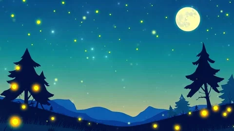 Tranquil Blue Valley: A Starry Night Landscape with Distant Mountains and Glimm Video stock 307002485