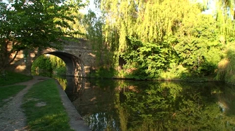 Tranquil Bridge over river with reflections Stock Footage 41070709