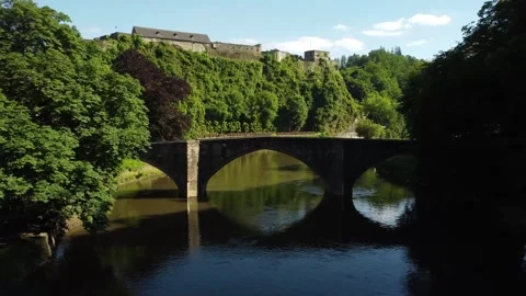 Tranquil Bridge Over The Semois River in Bouillon, Belgium Stock Footage 278350987