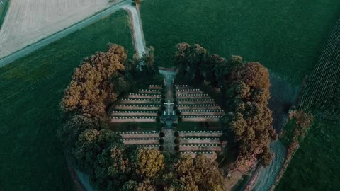 Tranquil Cemetery Amidst Fields Stock Footage 250041405