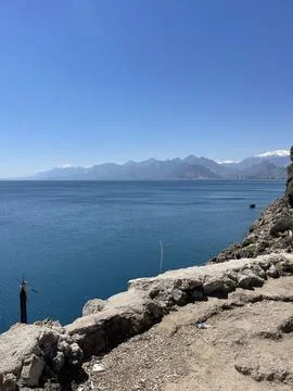 Tranquil Cliffside View Over the Mediterranean Sea Stock Photos