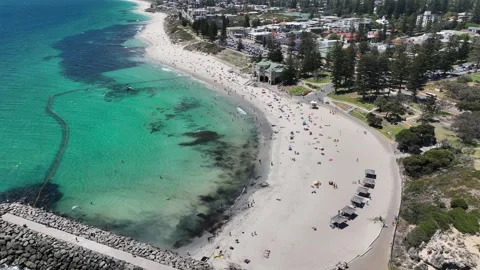 Tranquil Cottesloe Beach White Sand Clear Sea Aerial Footage 4k Perth Australia Stock Footage 266423786