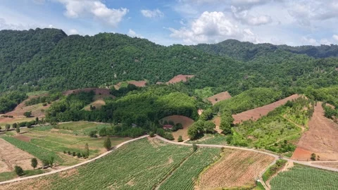 Tranquil Countryside Path and Hills Before Rainstorm – Drone Shot Stock-Footage 310883076