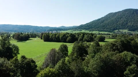 A tranquil countryside scene showcasing an open green field. Stock Footage 287114835