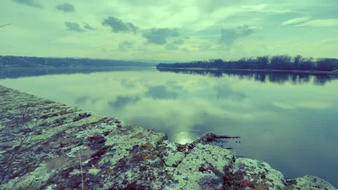 Tranquil Danube view from above Stock Footage 303163980