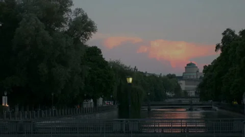 Tranquil evening on Isar river Munich Stock Footage 50955299