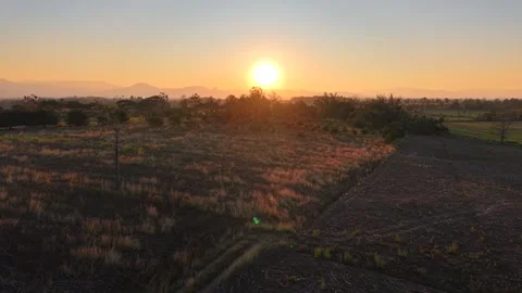 Tranquil Evening Over Green Crops and Rural Mountain Range Stock Footage 326176370