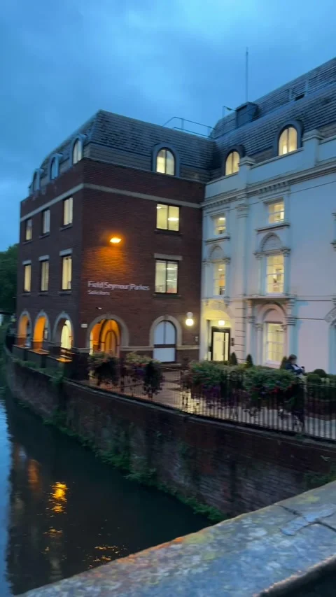 A tranquil evening view captures the River Kennet in Reading Stock Footage 328102510