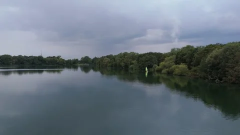 Tranquil Forest Lake Cloudy Sky Aerial View 스톡 동영상 343025958