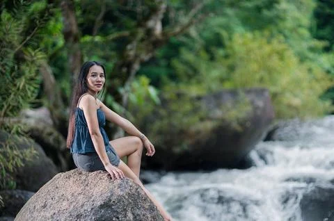 Tranquil Forest Stream and Waterfall Experience in Nature's Beauty Stock Photos