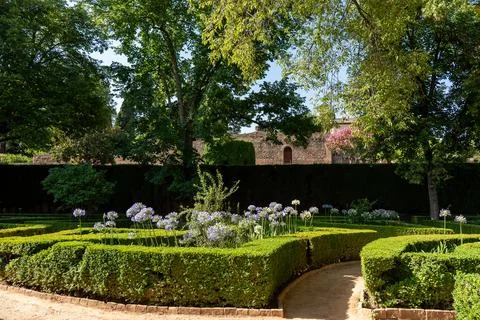 Tranquil Garden of Daraxa located within the Nasrid Palaces at the Alhambra Stock Photos