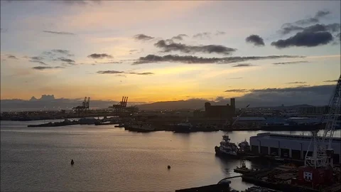 Tranquil Honolulu Harbor at Sunset Stock Footage
