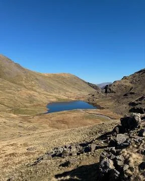 Tranquil Lake Between Mountain Slopes Stock Photos