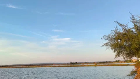 Tranquil Lake Landscape at Sunset with Blue Sky and Calm Water Video stock 341506248