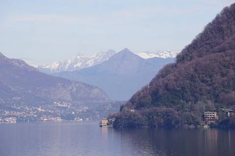 Tranquil Lake with Mountain View Stock Photos