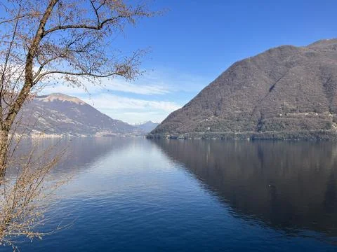 Tranquil Lake with Mountain View Stock Photos